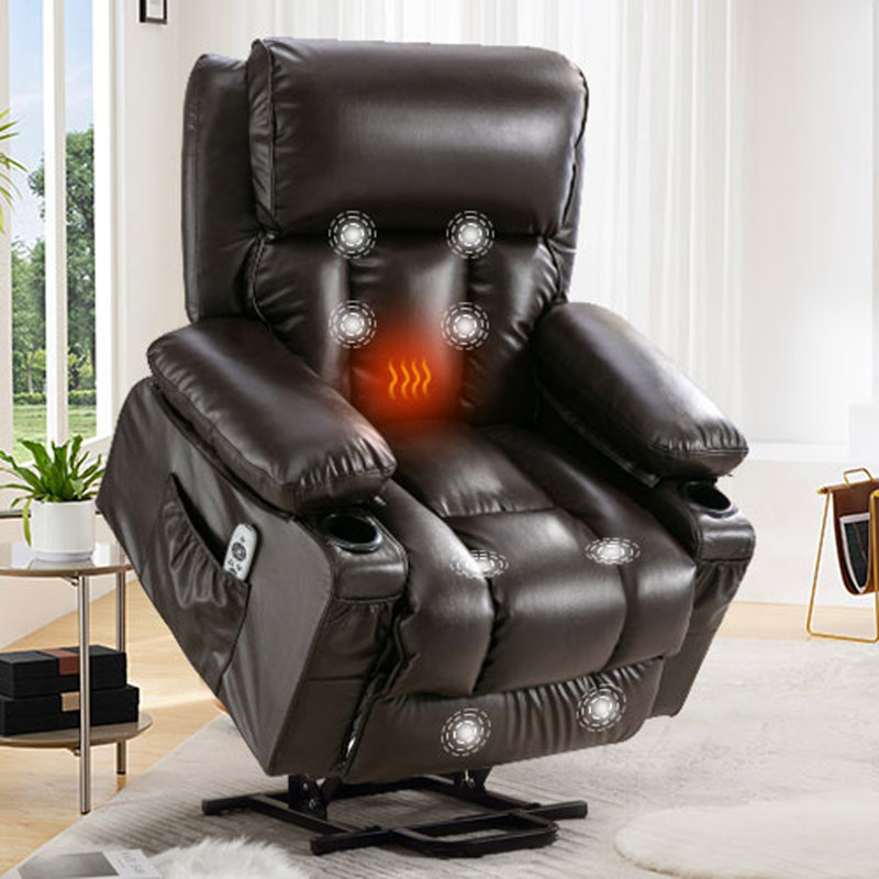 Power Lift Recliner Chair Recliners For Elderly With Heat And Massage Recliner Chair For Living Room With Infinite Position And Side Pocket Black Faux